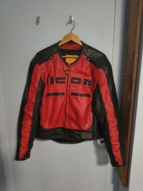 ICON Motorhead Asphalt Technologies Leather Armor Motorcycle Jacket Red Men M